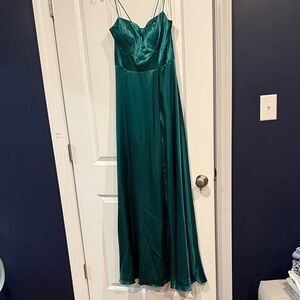 Lulu's Emerald Green Satin Maxi Dress